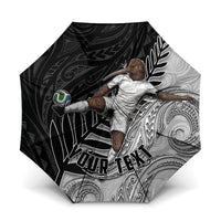 Personalized New Zealand Football Umbrella Kiwi Mascot with Silver Fern - Maori Tribal Tattoo Art TS04 One Size Folded 11.42 inch Opened Diameter 37.4 inch Black White - Polynesian Pride