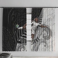 Personalized New Zealand Football Window Curtain Kiwi Mascot with Silver Fern - Maori Tribal Tattoo Art TS04 With Hooks Black White - Polynesian Pride
