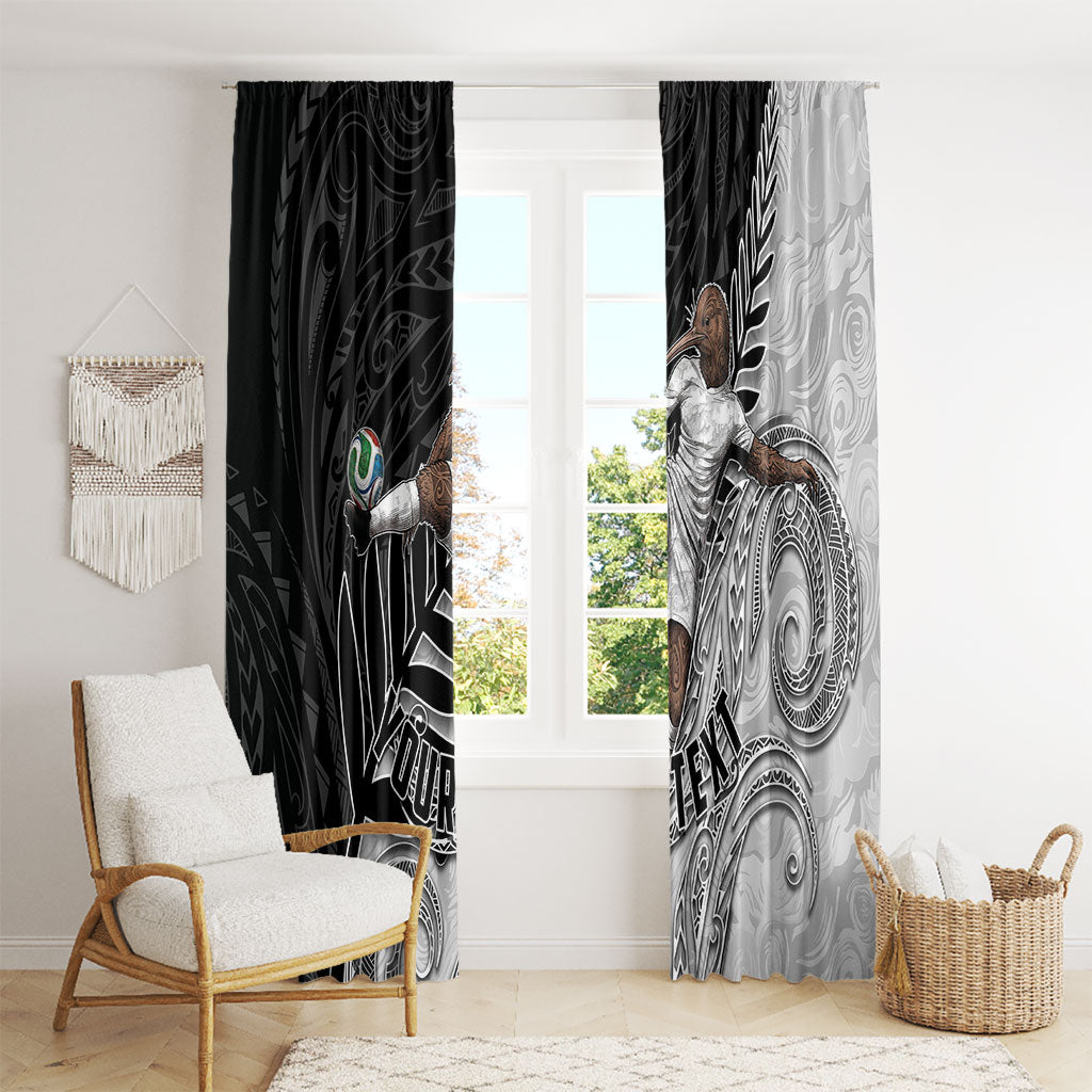 Personalized New Zealand Football Window Curtain Kiwi Mascot with Silver Fern - Maori Tribal Tattoo Art TS04 - Polynesian Pride