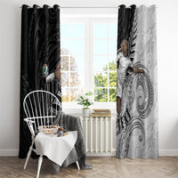 Personalized New Zealand Football Window Curtain Kiwi Mascot with Silver Fern - Maori Tribal Tattoo Art TS04 - Polynesian Pride
