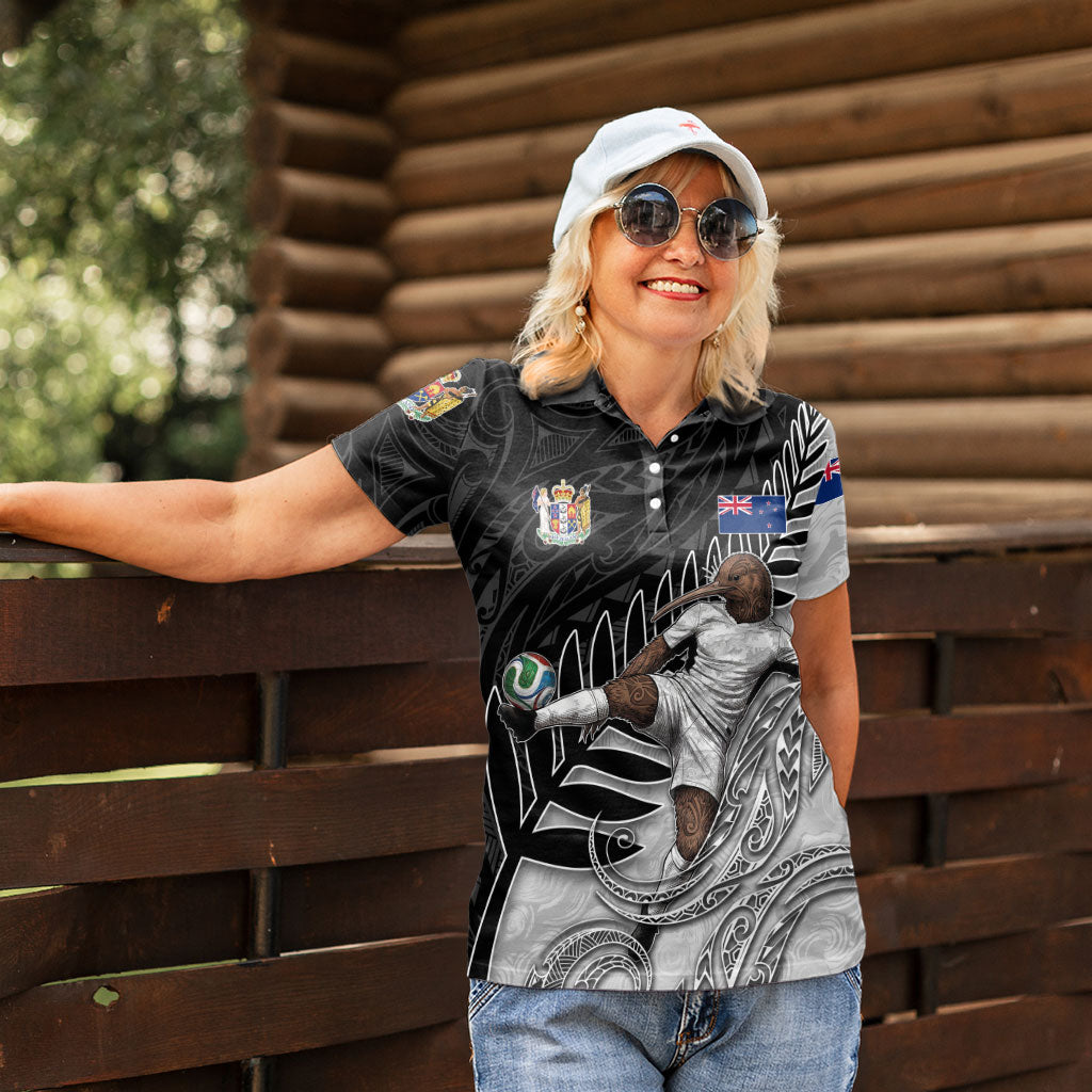 Personalized New Zealand Football Women Polo Shirt Kiwi Mascot with Silver Fern - Maori Tribal Tattoo Art TS04 - Polynesian Pride