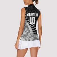 Personalized New Zealand Football Women Sleeveless Polo Shirt Kiwi Mascot with Silver Fern - Maori Tribal Tattoo Art TS04 - Polynesian Pride