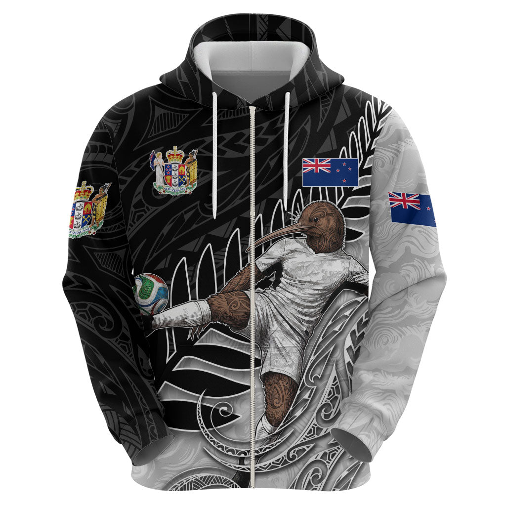 Personalized New Zealand Football Zip Hoodie Kiwi Mascot with Silver Fern - Maori Tribal Tattoo Art TS04 - Polynesian Pride