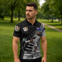 Personalized New Zealand Football Zipper Polo Shirt Kiwi Mascot with Silver Fern - Maori Tribal Tattoo Art TS04 - Polynesian Pride