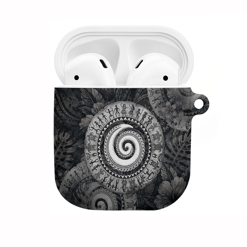 Hawaiian Piko AirPods Case Cultural Anchor Connect Your Roots Ocean Waves TS04 Black Grey - Polynesian Pride