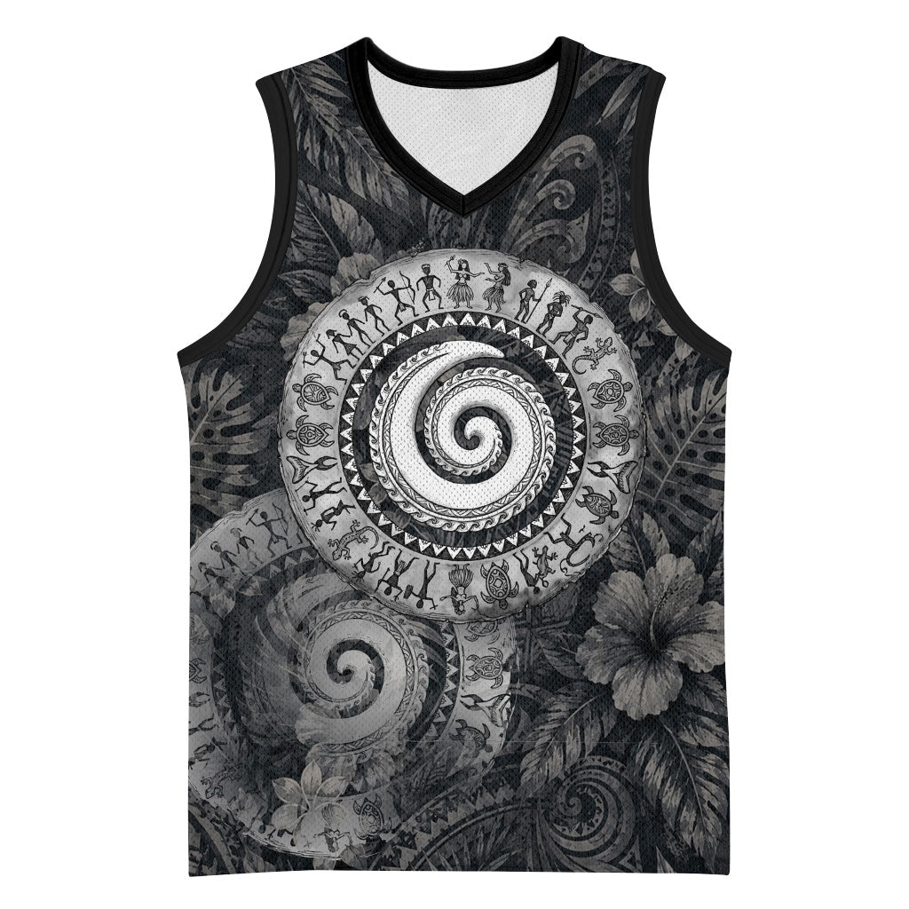 Hawaiian Piko Basketball Jersey Cultural Anchor Connect Your Roots Ocean Waves TS04 Unisex Black Grey - Polynesian Pride