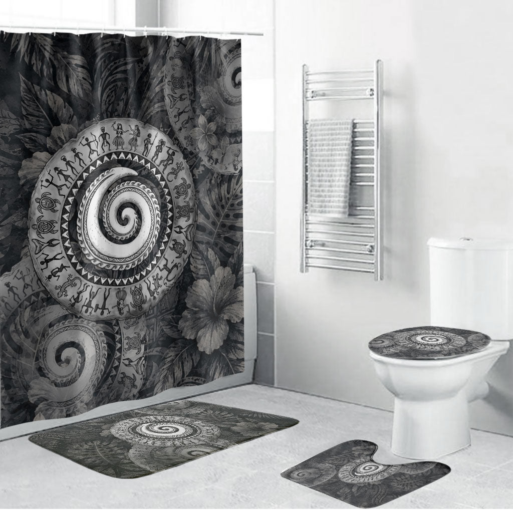 Hawaiian Piko Bathroom Set Cultural Anchor Connect Your Roots Ocean Waves TS04 Bathroom Set (4 pcs) Black Grey - Polynesian Pride