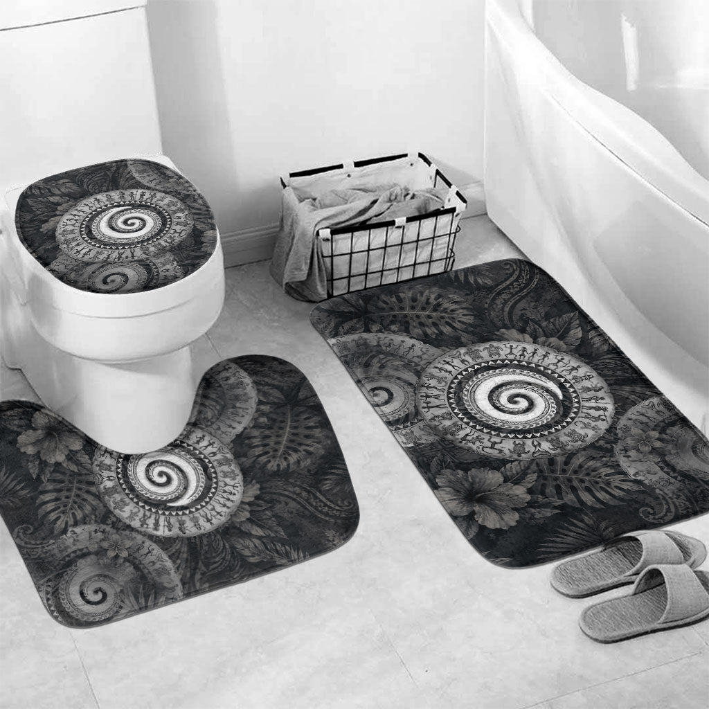 Hawaiian Piko Bathroom Set Cultural Anchor Connect Your Roots Ocean Waves TS04 Mat Set Only (3 pcs) One Size Black Grey - Polynesian Pride