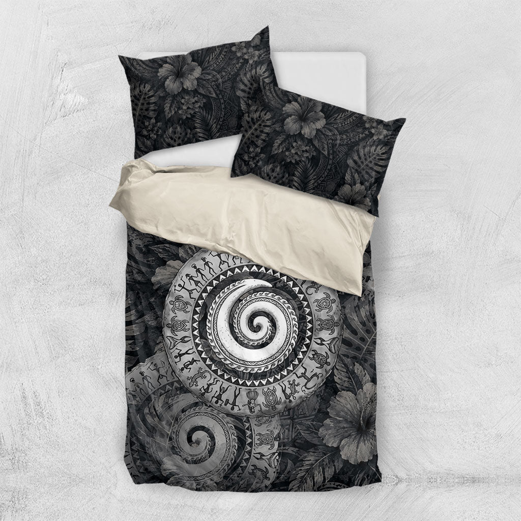 Hawaiian Piko Bedding Set Cultural Anchor Connect Your Roots Ocean Waves TS04 US Twin 172cm x 218cm Black Grey - Polynesian Pride
