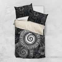 Hawaiian Piko Bedding Set Cultural Anchor Connect Your Roots Ocean Waves TS04 US Twin 172cm x 218cm Black Grey - Polynesian Pride