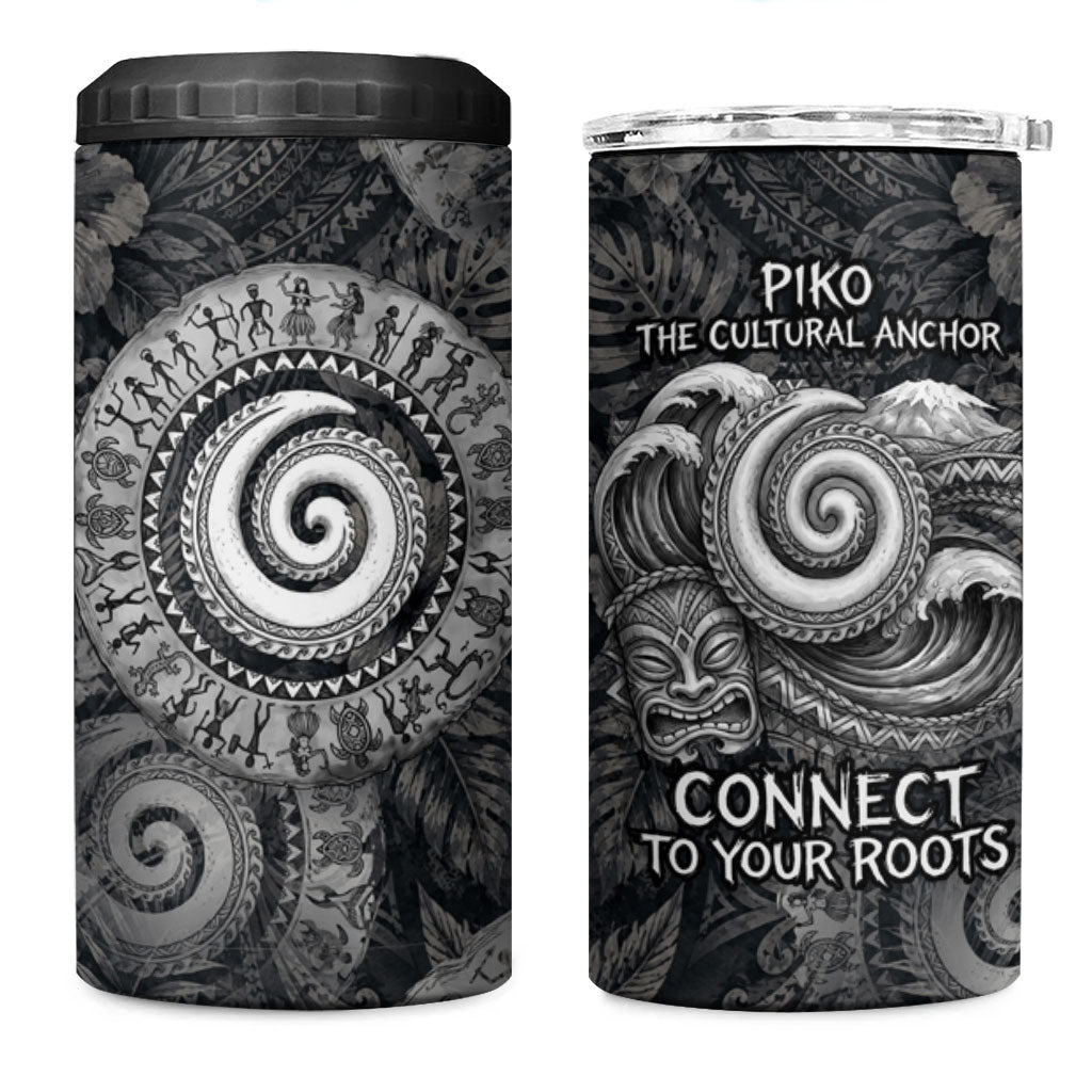 Hawaiian Piko 4 in 1 Can Cooler Tumbler Cultural Anchor Connect Your Roots Ocean Waves TS04 One Size: 16 oz Black Grey - Polynesian Pride