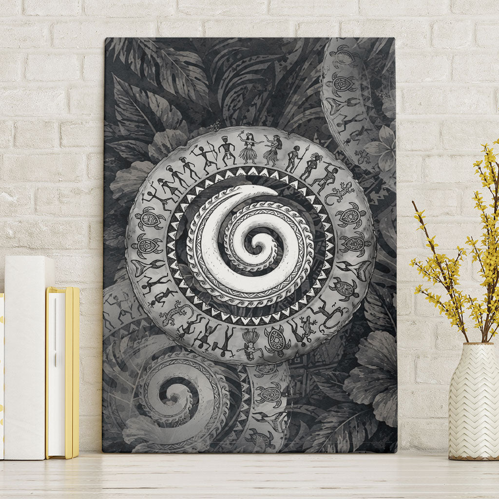 Hawaiian Piko Canvas Wall Art Cultural Anchor Connect Your Roots Ocean Waves TS04 Without Frame Black Grey - Polynesian Pride