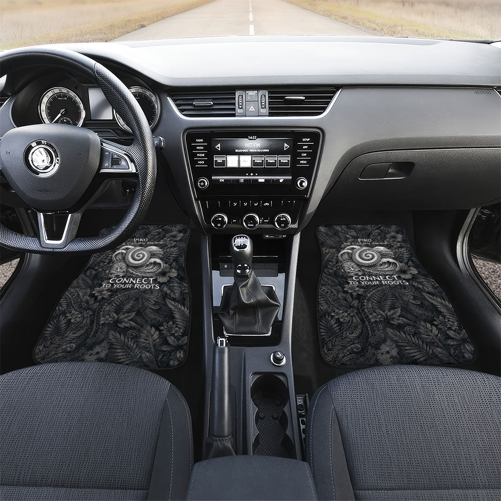 Hawaiian Piko Car Mats Cultural Anchor Connect Your Roots Ocean Waves TS04 Set 2pcs - Front Black Grey - Polynesian Pride