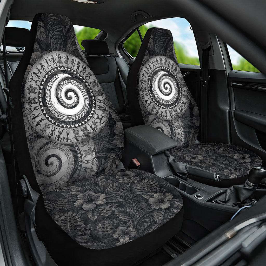 Hawaiian Piko Car Seat Cover Cultural Anchor Connect Your Roots Ocean Waves TS04 One Size Black Grey - Polynesian Pride