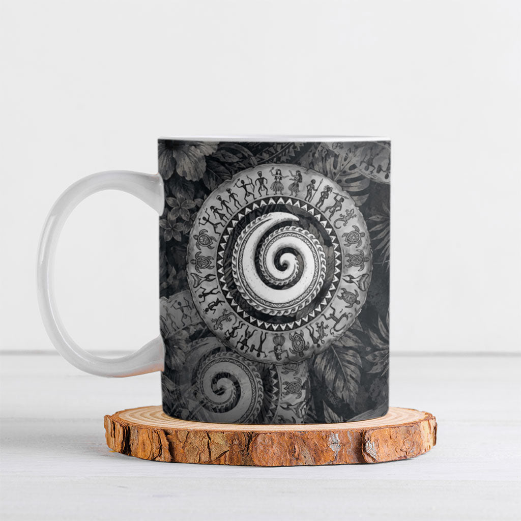 Hawaiian Piko Ceramic Mug Cultural Anchor Connect Your Roots Ocean Waves TS04 Black Grey - Polynesian Pride