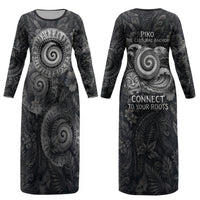 Hawaiian Piko Couples Matching Long Sleeve Bodycon Dress and Long Sleeve Button Shirt Cultural Anchor Connect Your Roots Ocean Waves TS04 - Polynesian Pride