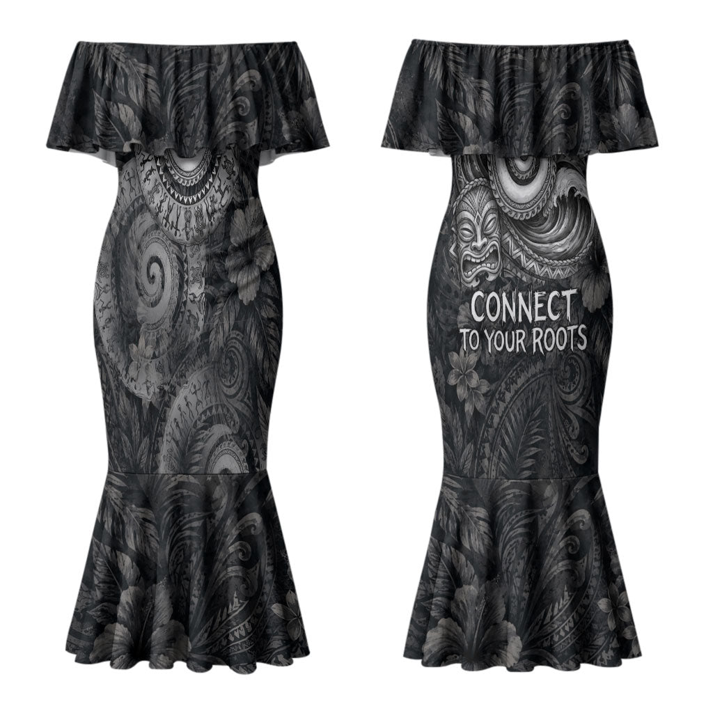 Hawaiian Piko Couples Matching Mermaid Dress and Long Sleeve Button Shirt Cultural Anchor Connect Your Roots Ocean Waves TS04 - Polynesian Pride