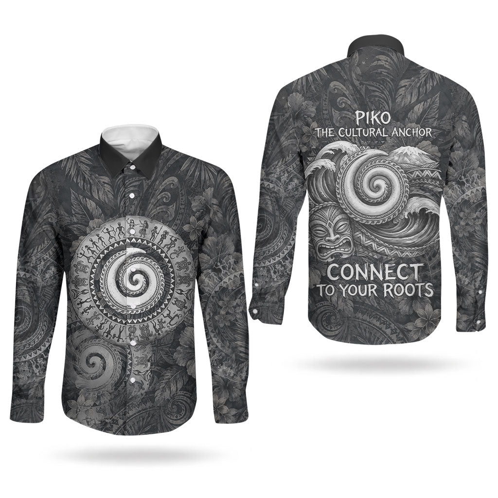 Hawaiian Piko Couples Matching Off Shoulder Maxi Dress and Long Sleeve Button Shirt Cultural Anchor Connect Your Roots Ocean Waves TS04 - Polynesian Pride