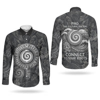 Hawaiian Piko Couples Matching Off Shoulder Maxi Dress and Long Sleeve Button Shirt Cultural Anchor Connect Your Roots Ocean Waves TS04 - Polynesian Pride
