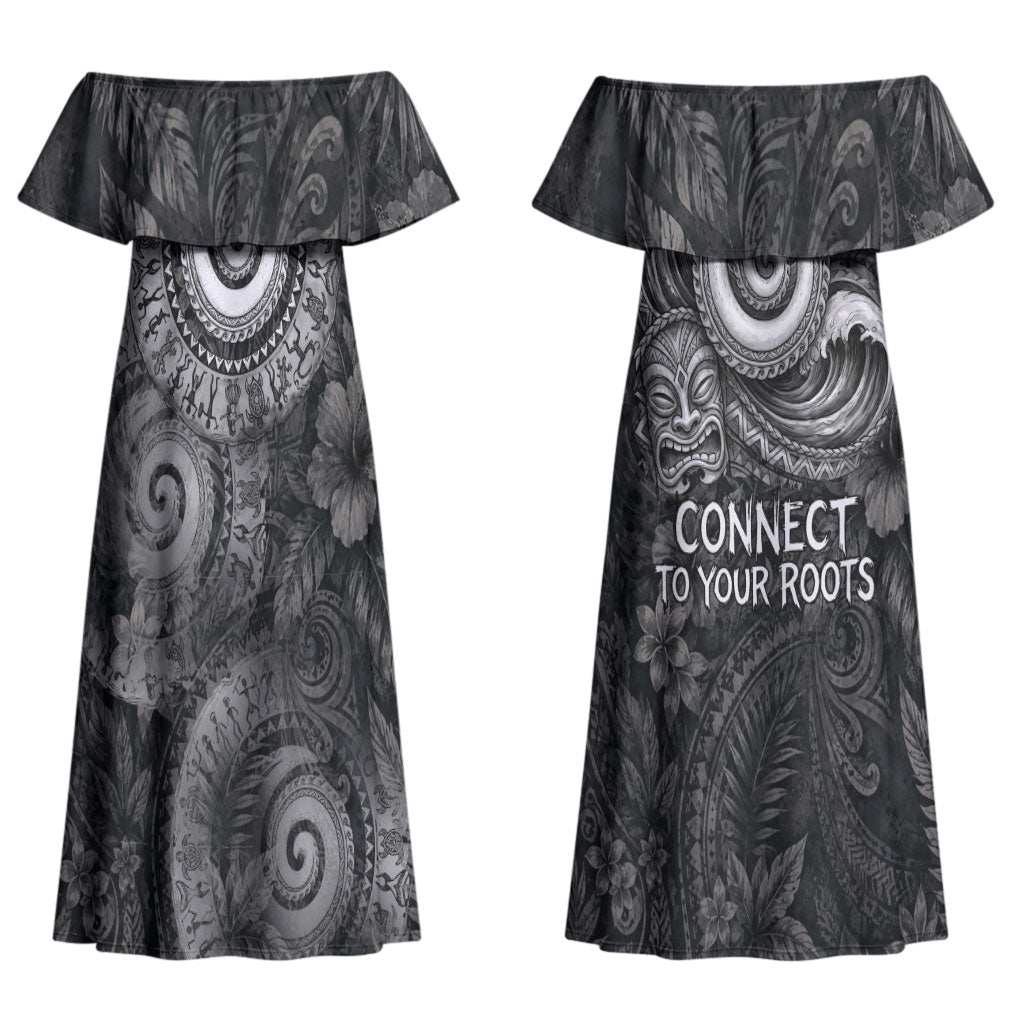 Hawaiian Piko Couples Matching Off Shoulder Maxi Dress and Long Sleeve Button Shirt Cultural Anchor Connect Your Roots Ocean Waves TS04 - Polynesian Pride