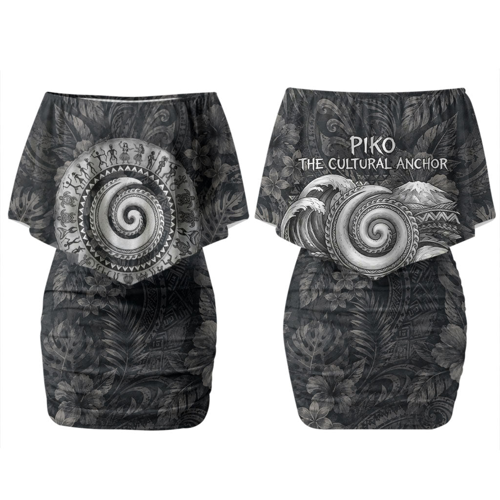 Hawaiian Piko Couples Matching Off Shoulder Short Dress and Hawaiian Shirt Cultural Anchor Connect Your Roots Ocean Waves TS04 - Polynesian Pride