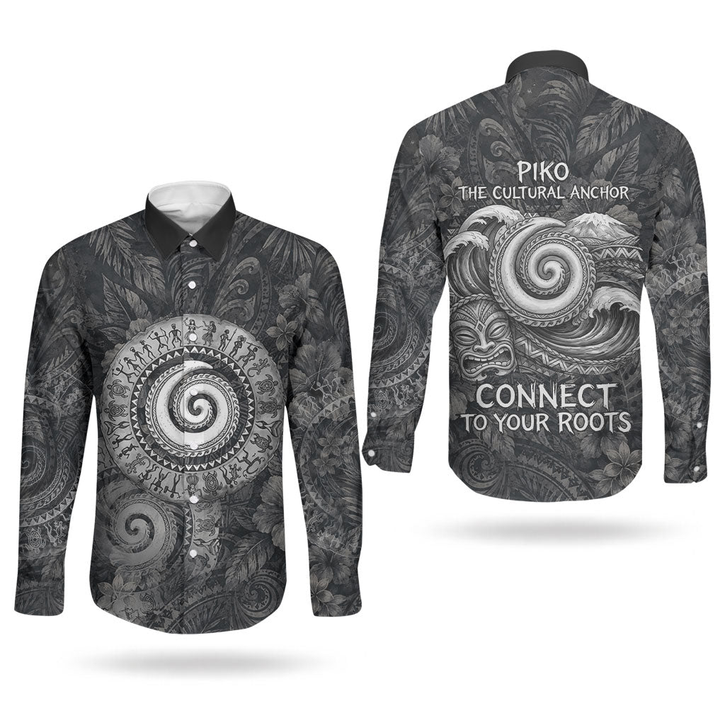 Hawaiian Piko Couples Matching Off Shoulder Short Dress and Long Sleeve Button Shirt Cultural Anchor Connect Your Roots Ocean Waves TS04 - Polynesian Pride