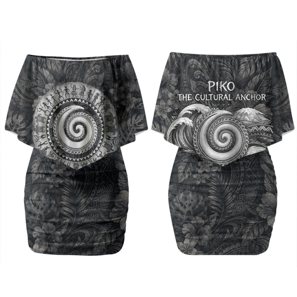 Hawaiian Piko Couples Matching Off Shoulder Short Dress and Long Sleeve Button Shirt Cultural Anchor Connect Your Roots Ocean Waves TS04 - Polynesian Pride