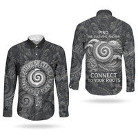 Hawaiian Piko Couples Matching Off The Shoulder Long Sleeve Dress and Long Sleeve Button Shirt Cultural Anchor Connect Your Roots Ocean Waves TS04 - Polynesian Pride