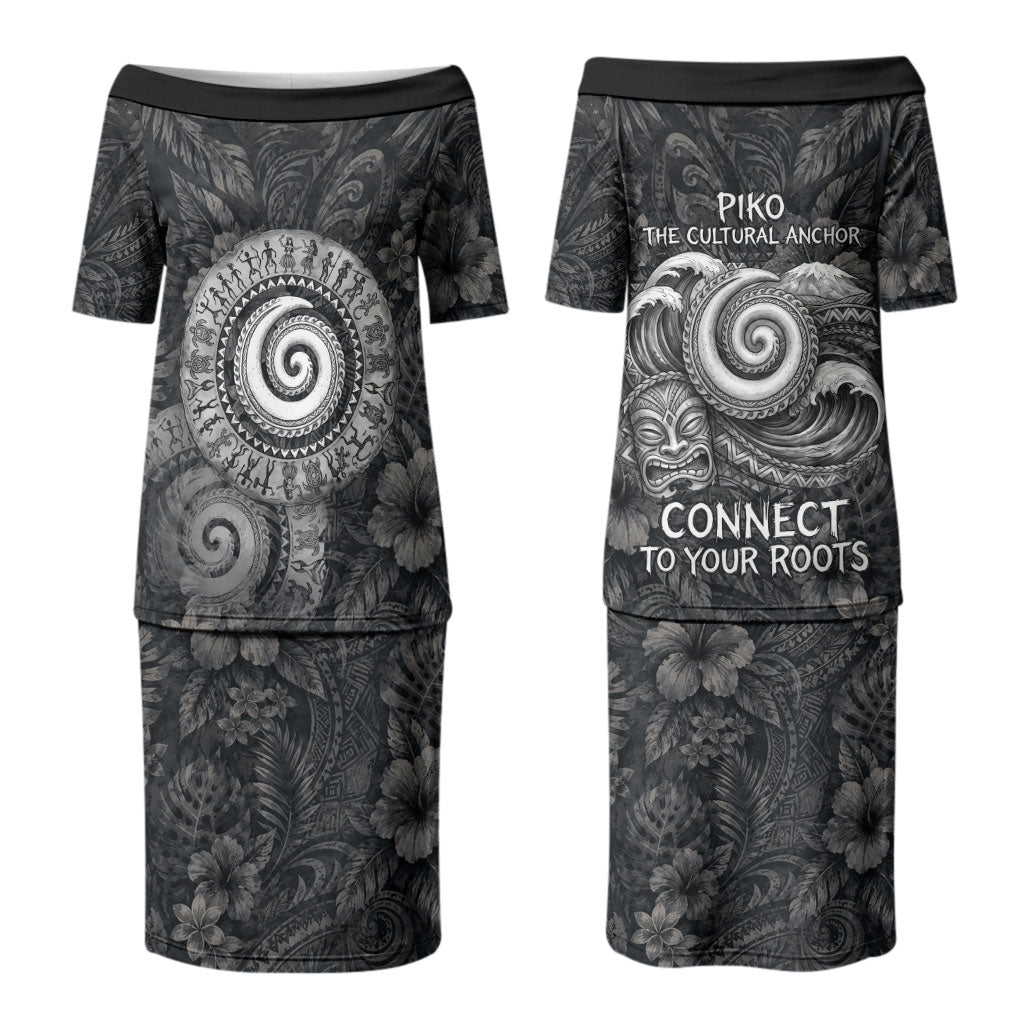 Hawaiian Piko Couples Matching Puletasi and Long Sleeve Button Shirt Cultural Anchor Connect Your Roots Ocean Waves TS04 - Polynesian Pride