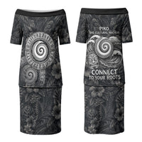 Hawaiian Piko Couples Matching Puletasi and Long Sleeve Button Shirt Cultural Anchor Connect Your Roots Ocean Waves TS04 - Polynesian Pride