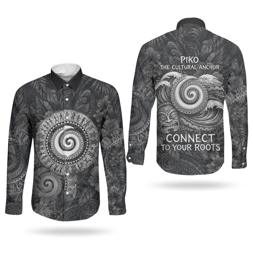 Hawaiian Piko Couples Matching Short Sleeve Bodycon Dress and Long Sleeve Button Shirt Cultural Anchor Connect Your Roots Ocean Waves TS04 - Polynesian Pride