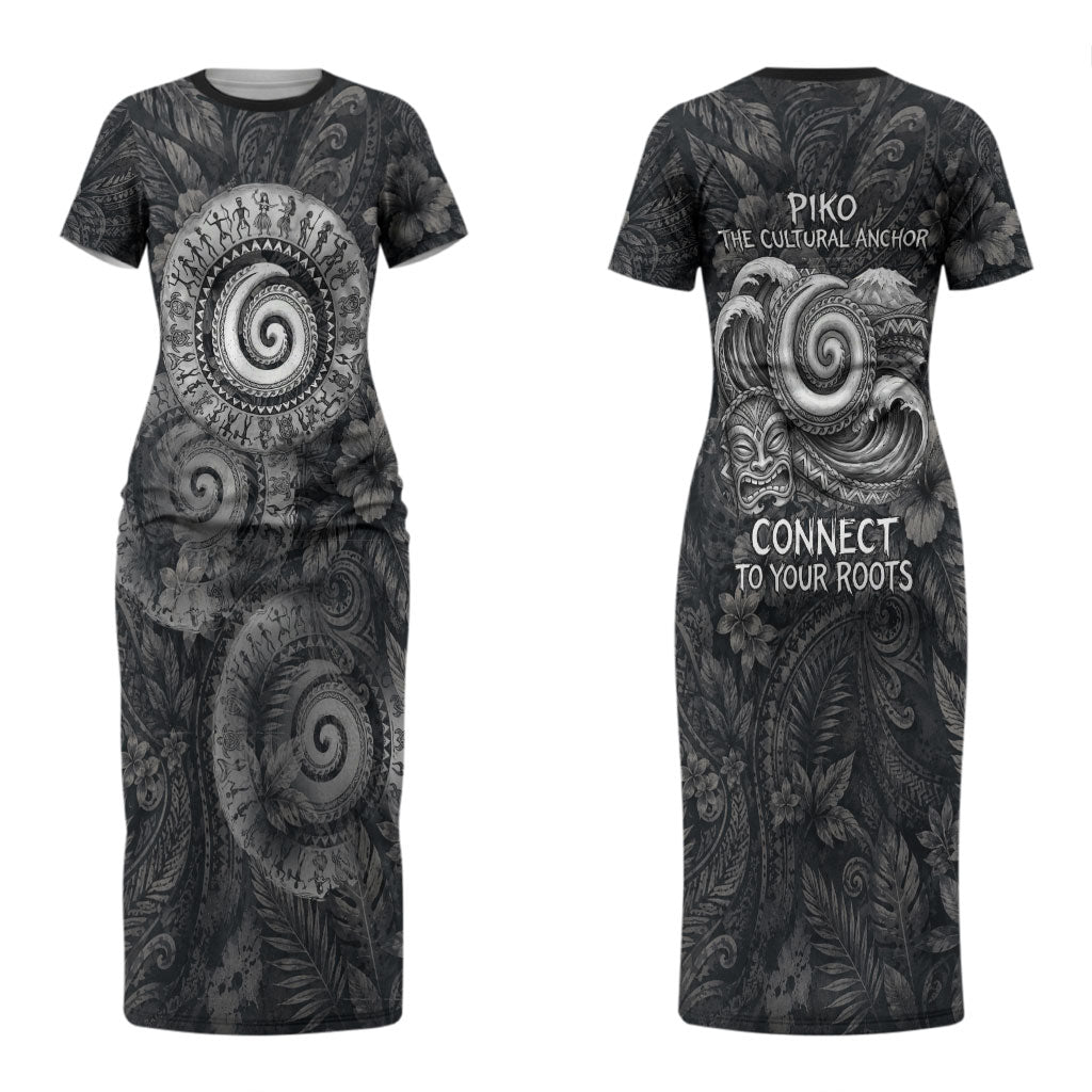 Hawaiian Piko Couples Matching Short Sleeve Bodycon Dress and Long Sleeve Button Shirt Cultural Anchor Connect Your Roots Ocean Waves TS04 - Polynesian Pride