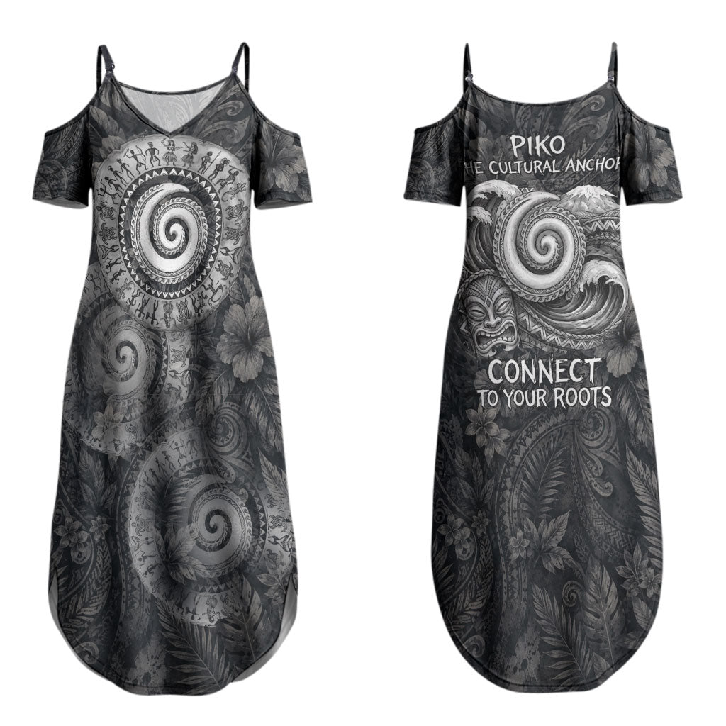Hawaiian Piko Couples Matching Summer Maxi Dress and Hawaiian Shirt Cultural Anchor Connect Your Roots Ocean Waves TS04 - Polynesian Pride
