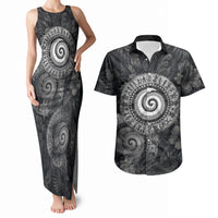 Hawaiian Piko Couples Matching Tank Maxi Dress and Hawaiian Shirt Cultural Anchor Connect Your Roots Ocean Waves TS04 Black Grey - Polynesian Pride