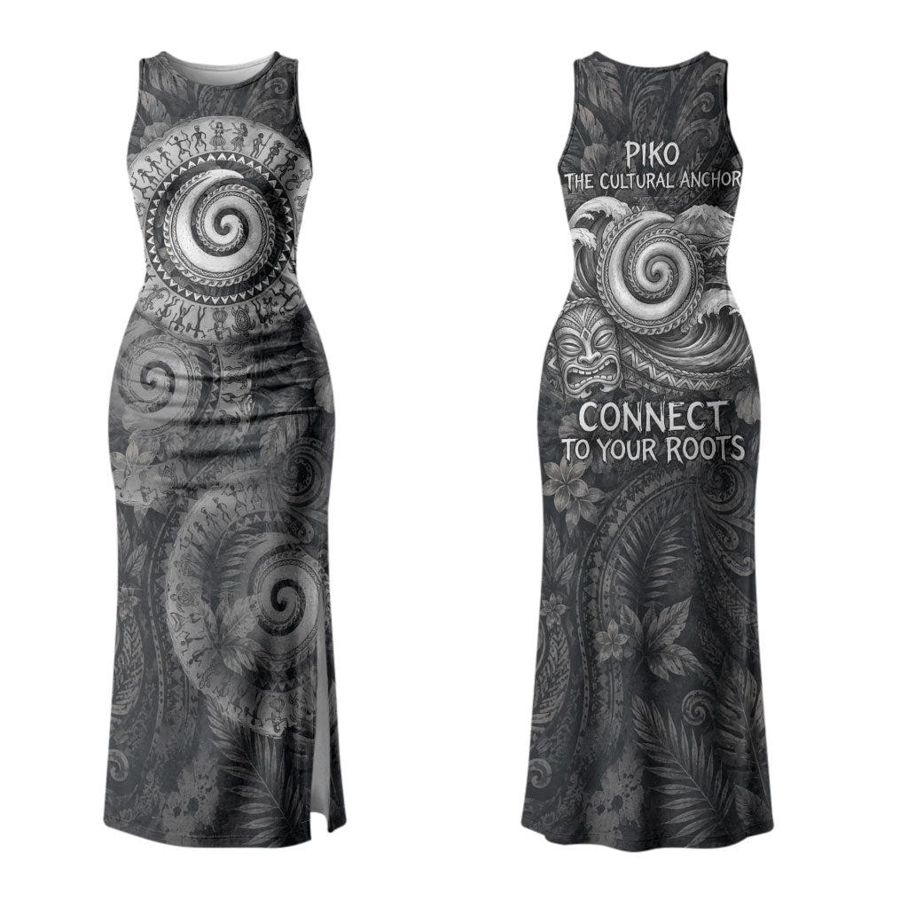 Hawaiian Piko Couples Matching Tank Maxi Dress and Long Sleeve Button Shirt Cultural Anchor Connect Your Roots Ocean Waves TS04 - Polynesian Pride