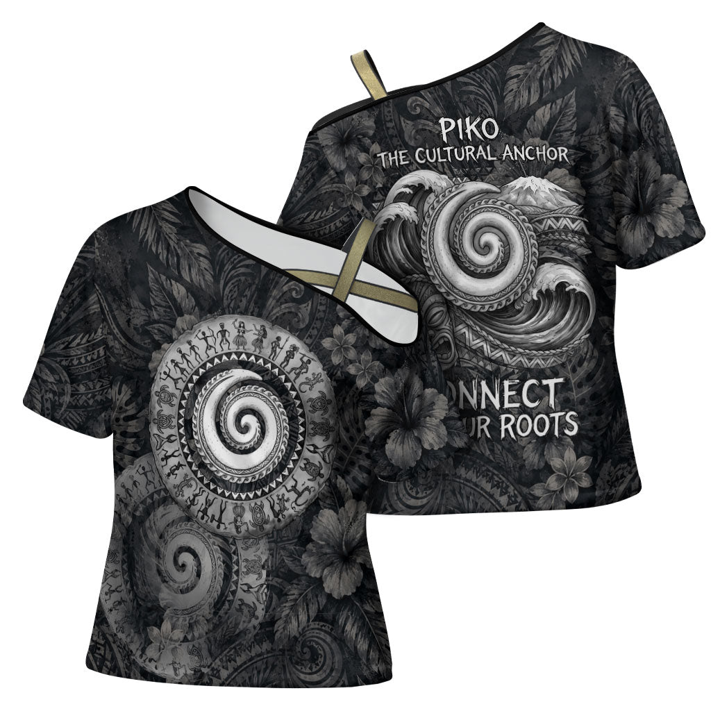 Hawaiian Piko Cross Shoulder Shirt Cultural Anchor Connect Your Roots Ocean Waves TS04 - Polynesian Pride