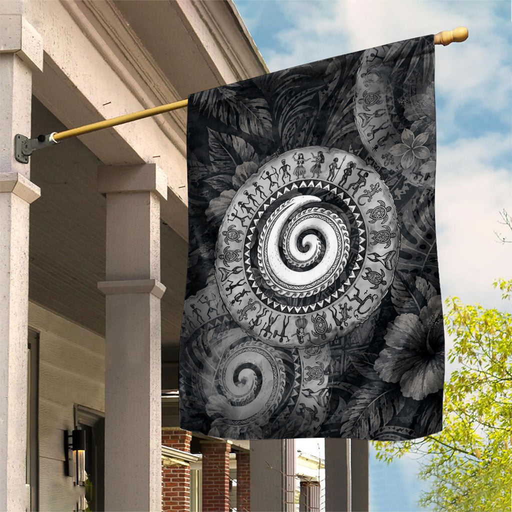 Hawaiian Piko Garden Flag Cultural Anchor Connect Your Roots Ocean Waves TS04 House Flag Black Grey - Polynesian Pride