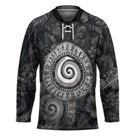 Hawaiian Piko Hockey Jersey Cultural Anchor Connect Your Roots Ocean Waves TS04 Unisex Black Grey - Polynesian Pride