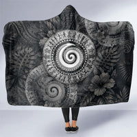 Hawaiian Piko Hooded Blanket Cultural Anchor Connect Your Roots Ocean Waves TS04 One Size Black Grey - Polynesian Pride