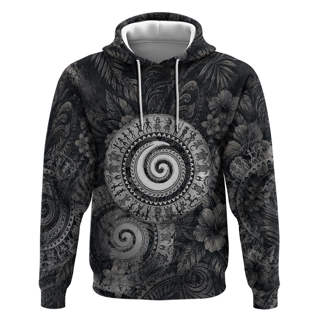 Hawaiian Piko Hoodie Cultural Anchor Connect Your Roots Ocean Waves TS04 Pullover Hoodie Black Grey - Polynesian Pride
