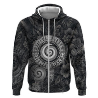 Hawaiian Piko Hoodie Cultural Anchor Connect Your Roots Ocean Waves TS04 Zip Hoodie Black Grey - Polynesian Pride
