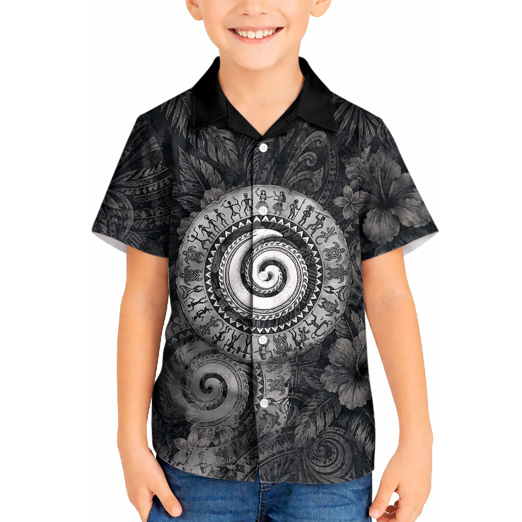 Hawaiian Piko Kid Hawaiian Shirt Cultural Anchor Connect Your Roots Ocean Waves TS04 Kid Black Grey - Polynesian Pride