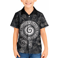 Hawaiian Piko Kid Hawaiian Shirt Cultural Anchor Connect Your Roots Ocean Waves TS04 Kid Black Grey - Polynesian Pride