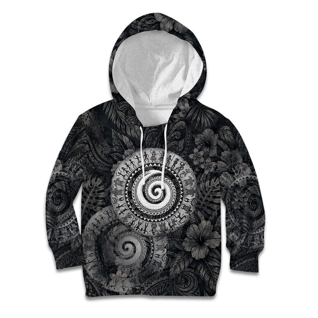 Hawaiian Piko Kid Hoodie Cultural Anchor Connect Your Roots Ocean Waves TS04 Hoodie Black Grey - Polynesian Pride