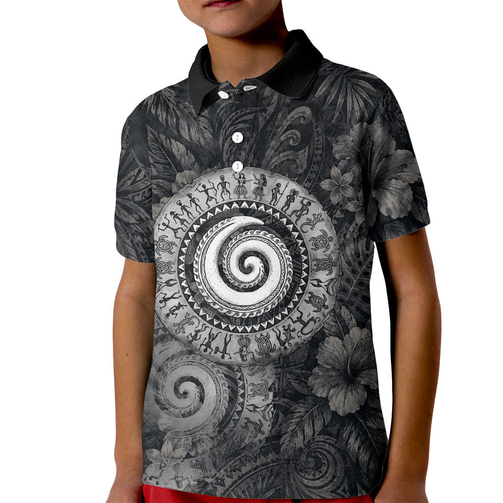 Hawaiian Piko Kid Polo Shirt Cultural Anchor Connect Your Roots Ocean Waves TS04 Kid Black Grey - Polynesian Pride