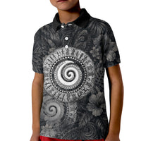Hawaiian Piko Kid Polo Shirt Cultural Anchor Connect Your Roots Ocean Waves TS04 Kid Black Grey - Polynesian Pride