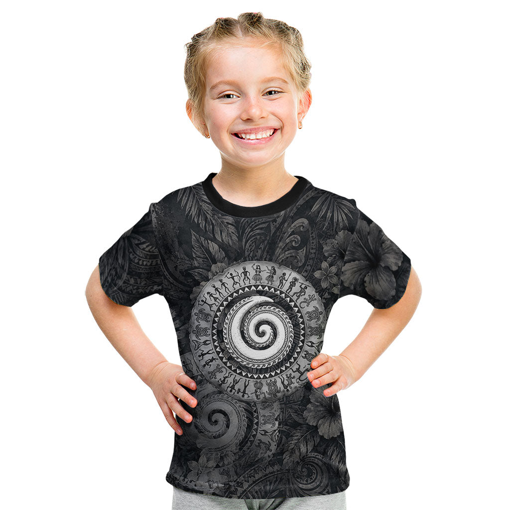 Hawaiian Piko Kid T Shirt Cultural Anchor Connect Your Roots Ocean Waves TS04 Black Grey - Polynesian Pride