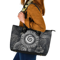 Hawaiian Piko Leather Tote Bag Cultural Anchor Connect Your Roots Ocean Waves TS04 Black Grey - Polynesian Pride