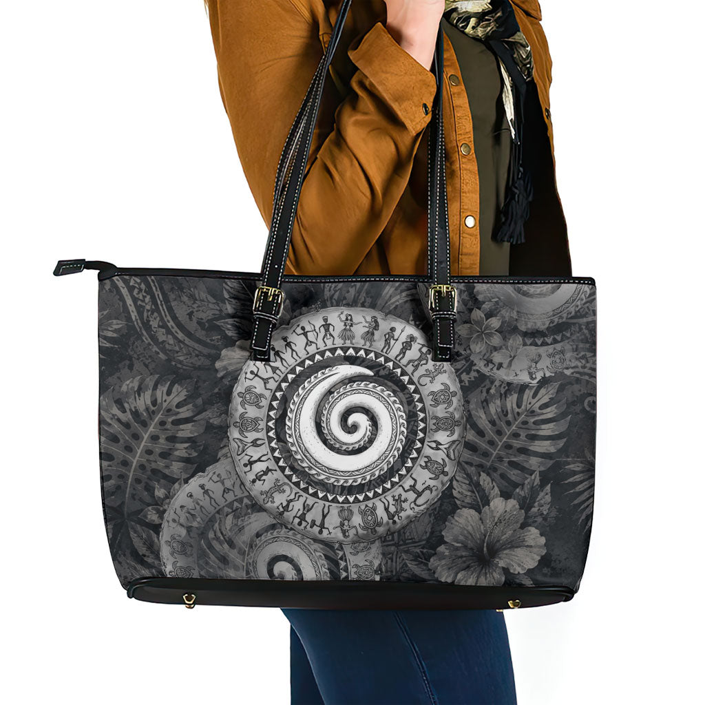 Hawaiian Piko Leather Tote Bag Cultural Anchor Connect Your Roots Ocean Waves TS04 - Polynesian Pride