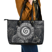 Hawaiian Piko Leather Tote Bag Cultural Anchor Connect Your Roots Ocean Waves TS04 - Polynesian Pride
